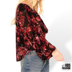 Free People Up For Anything Cropped Boho Blouse Onyx Combo MD NWT